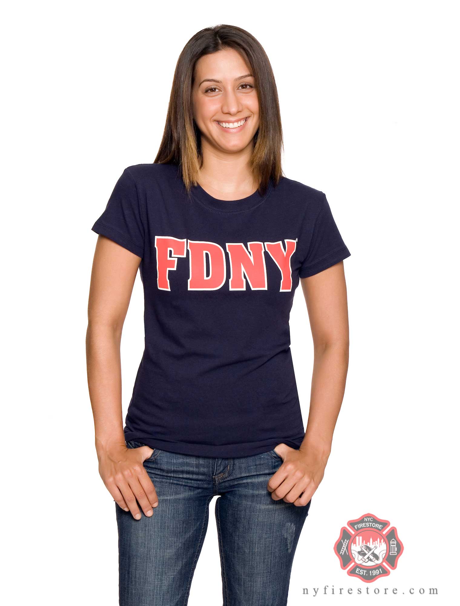 FDNY Women's Navy Keep Back 200 Feet Tee Shirt