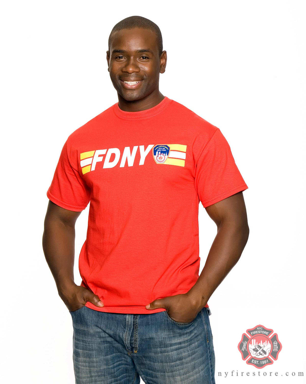 FDNY Red Stripe Keep Back 200 Feet Tee Shirt